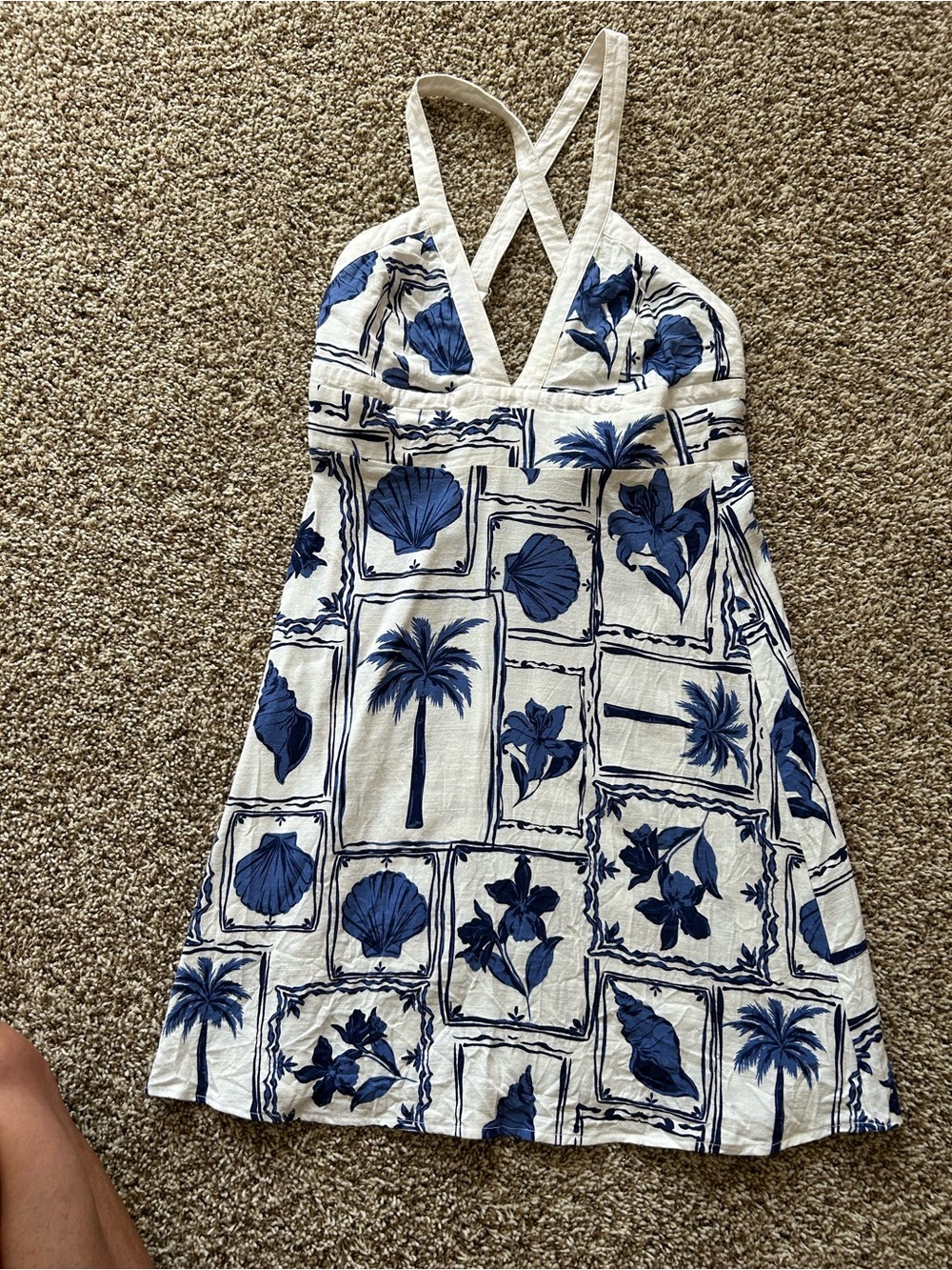 Mink Pink White & Blue Tropical Halter Sundress